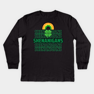 St. Patrick's Day Shenanigans rainbow clover light tees Frit-Tees Kids Long Sleeve T-Shirt